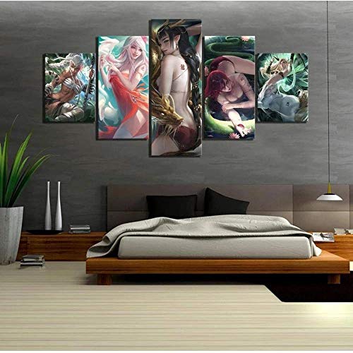 5 Teilig Leinwand Wanddeko Anime s sion Sexy Waifu Poster Gerahmt Malerei Leinwanddrucke Stück Bild