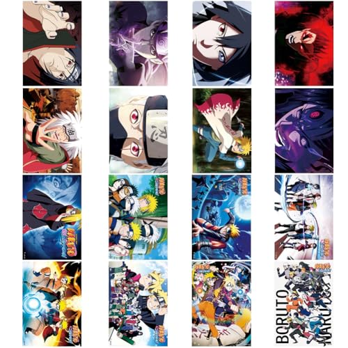 FISAPBXC Narruto Anime Poster,16 PCS Premium Poster Set Wanted Bounty ästhetische Bilder Wand Colla