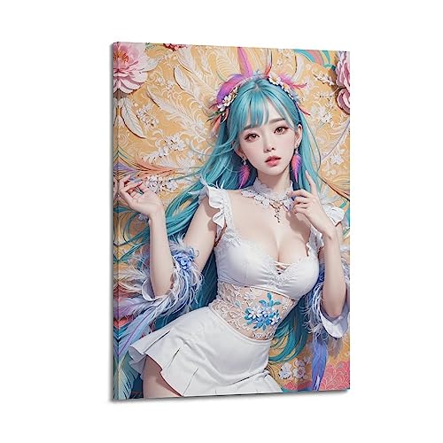 Girl Poster Weiß Kurzer Rock Sexy Asian Anime Malerei Leinwand Wandposter und bild Druck Modern Fam