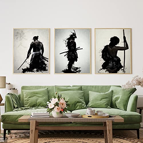 IUNTWEIE Bushido Leinwand Bilder, Samurai Poster Wandkunst, Schwarzweiss Krieger Malerei Wohnzimmer 