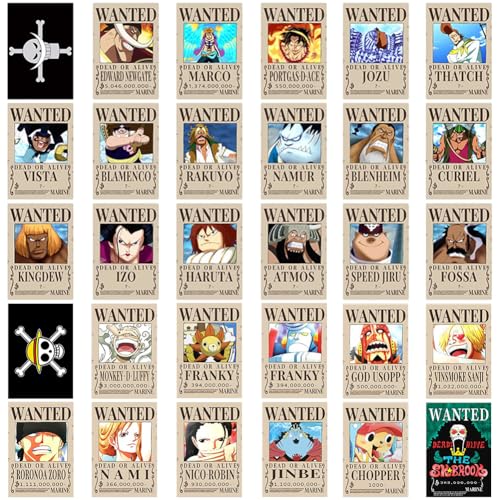 OnePiece Anime Poster,30 PCS Premium Poster Set Wanted Bounty ästhetische Bilder Wand Collage poste