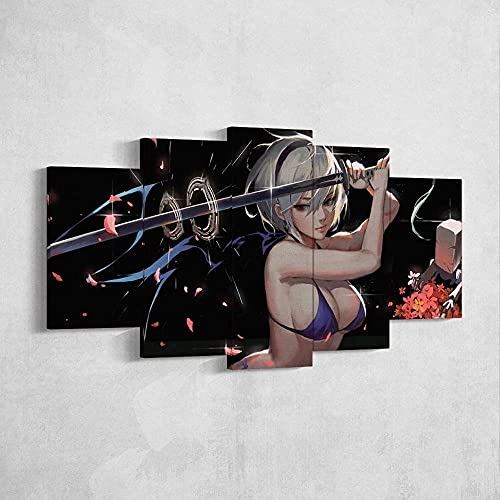 Print Canvas 5 Teilig Anime-Spiel-Poster Sexy Bikini-Waifu Leinwand Art Wandgemälde Für Wohnzimmer