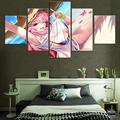 ZHRMGHG Anime Strand Sexy Waifu Poster 5 Teilig Leinwand Hd Bilder Wandbilder Tapete Gemälde Leinwa